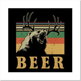 Bear deer beer vinatge Posters and Art